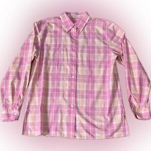 Foxcroft Pink and Cream Plaid Women’s Button Down Shirt Size 10